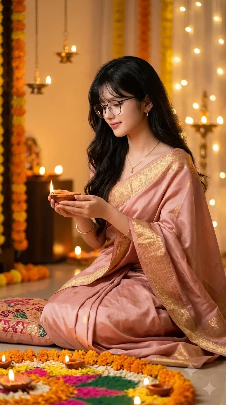Girl A Magical Diwali Evening Pink Saree Look