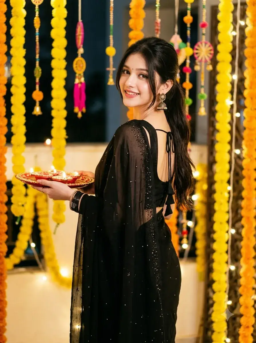 Traditional Indian Beauty in a Black Saree | Festive Diwali Look ❤️🪔