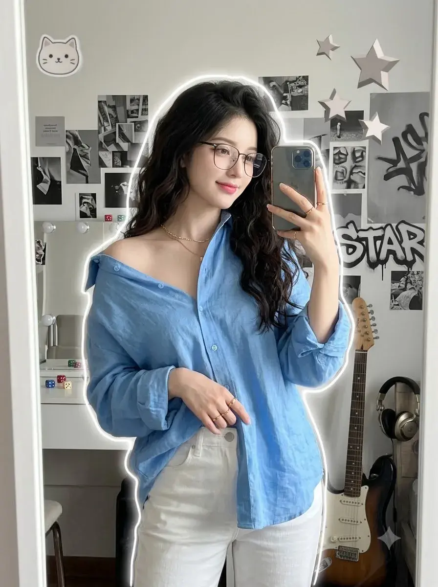Aesthetic Mirror Selfie 🤍💙 | Korean Girl Vibes | Cute Room Aesthetic